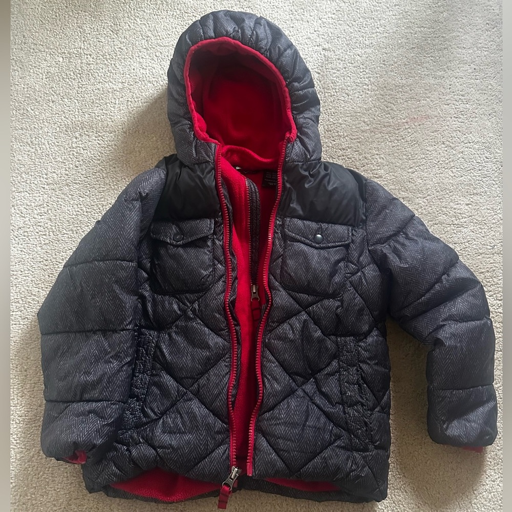 Snozu Puffer Jacket Hooded Winter Coat Padded Quilted Black Red size 5
